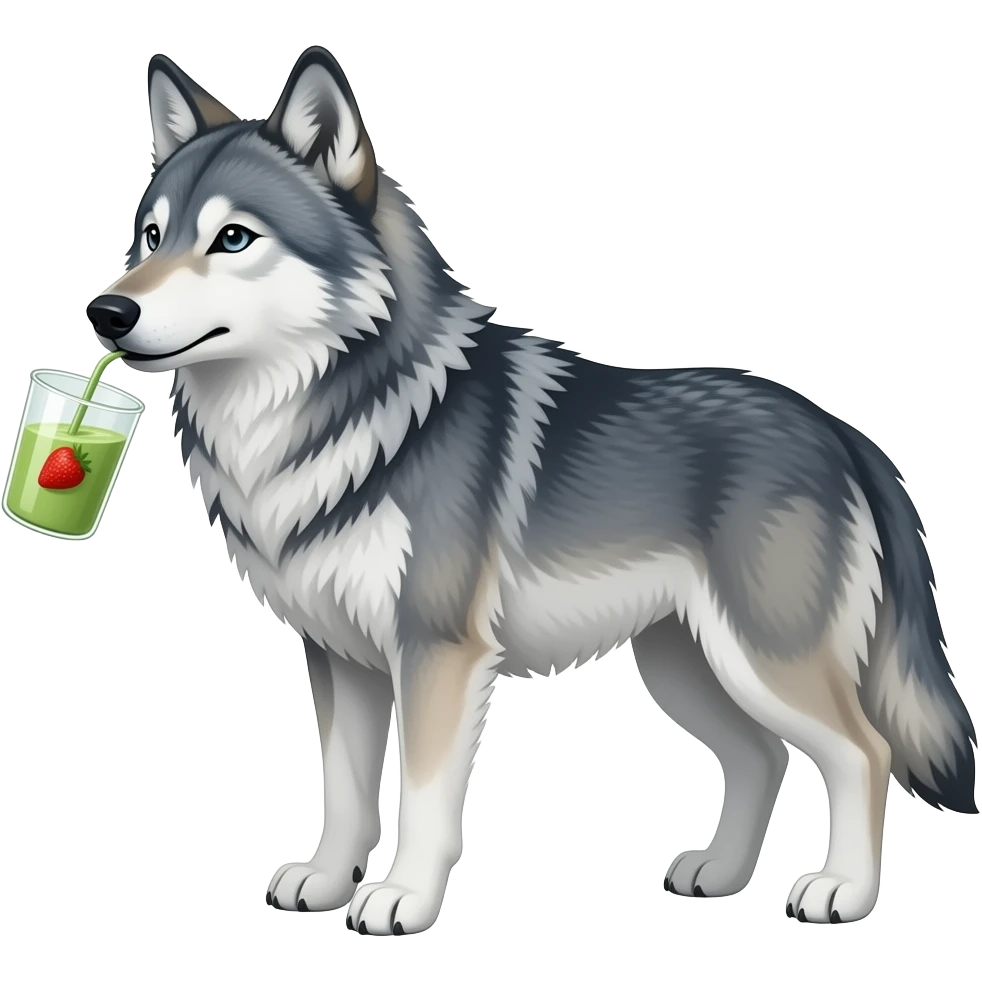 Wolf drinking strawberry matcha emoji