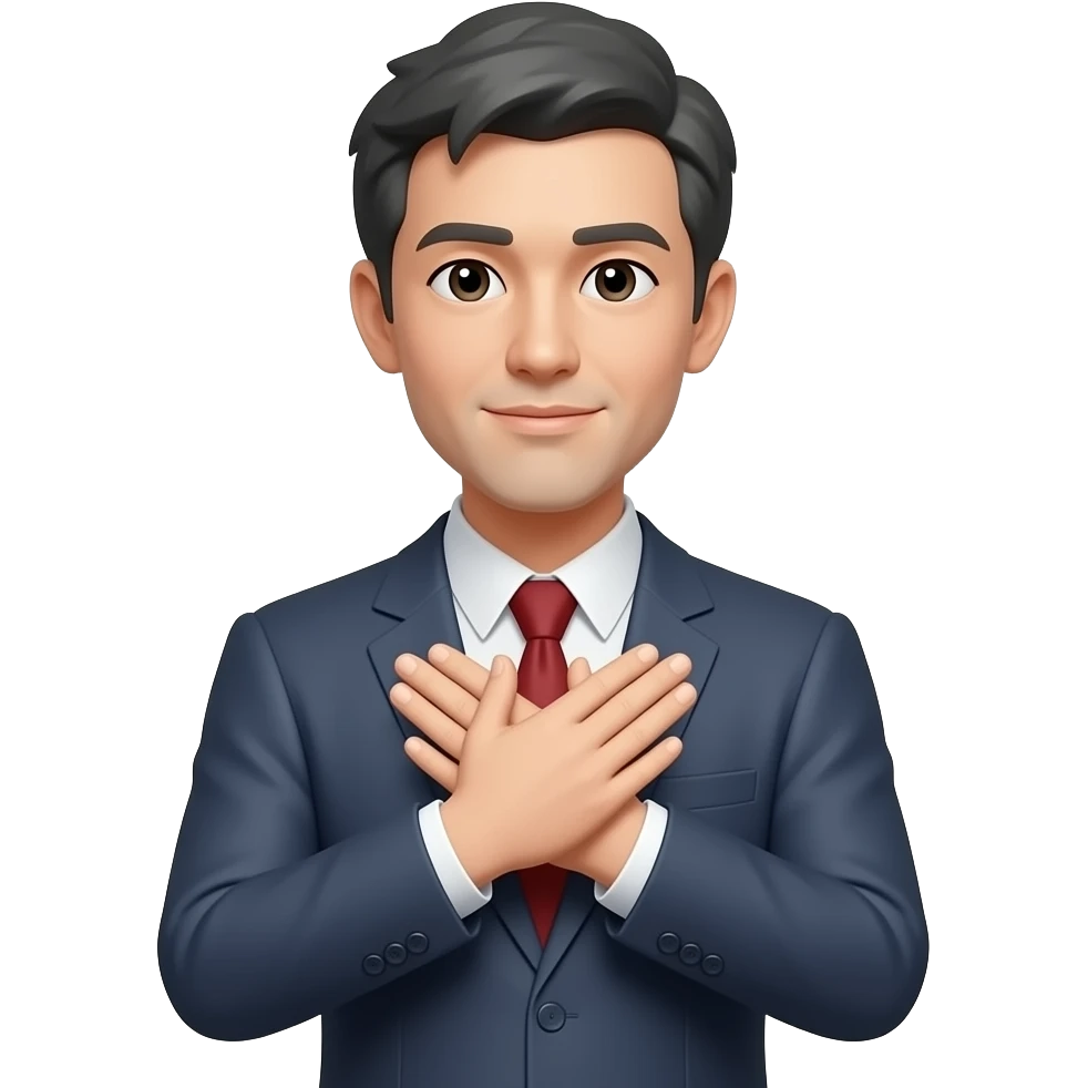 a tall skinny man with dark grey hair, cross his hands in front of his chest (as if saying no, the japanese way) emoji