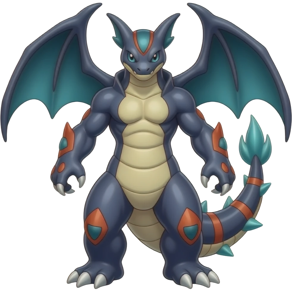 Shiny Dark Dusky Cool Hot Stylish Handsome Garchomp-Cynder-Salandit-Noivern-Renamon-Zoroark-Monster-Fakémon-fusion (full body) emoji