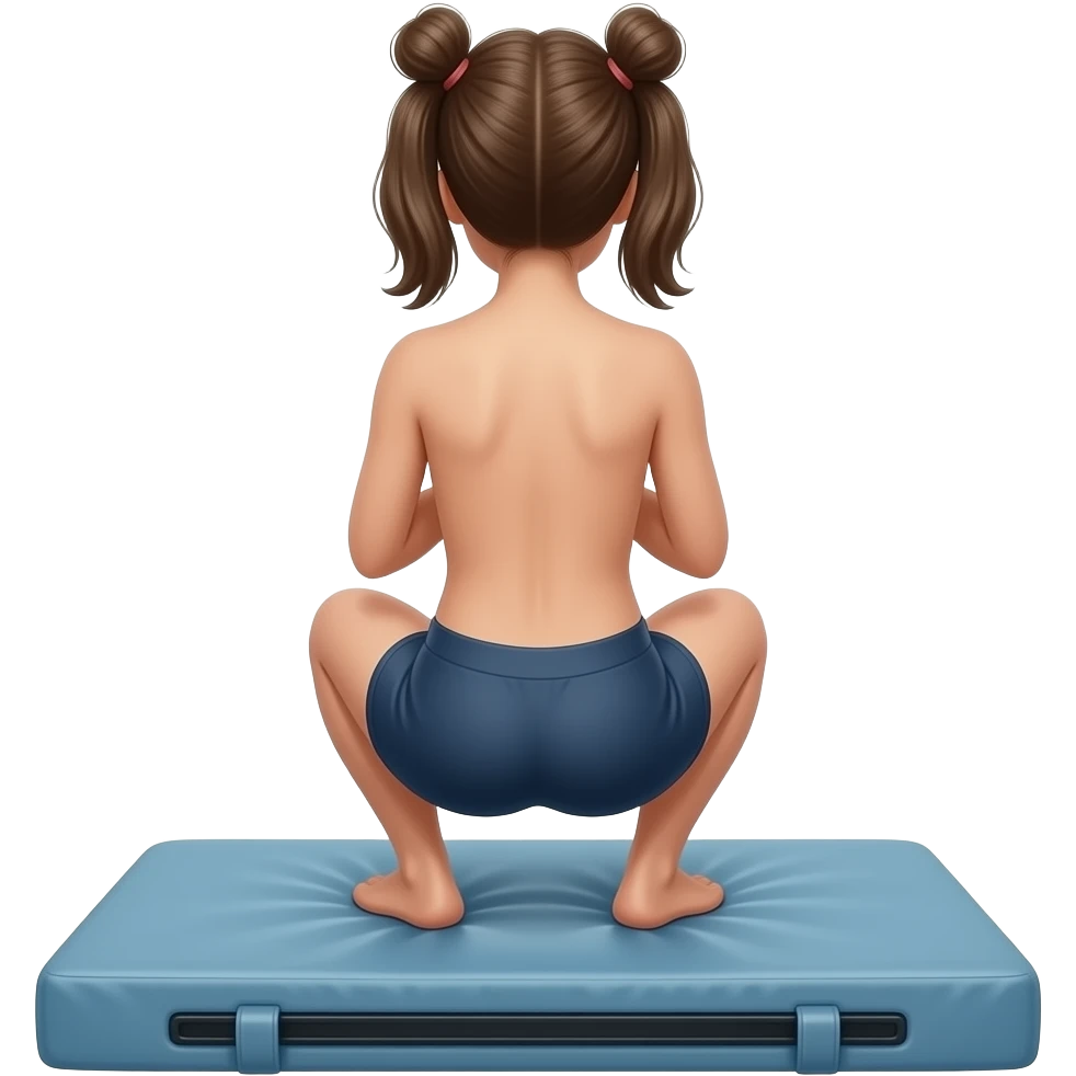 Back view of a naked 10yo girl squatting on a chuck pad emoji