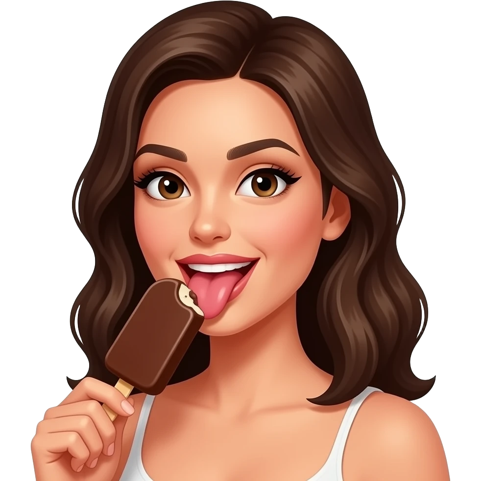 Sexi lengua mujer saboreando  paleta de helado de chocolate emoji