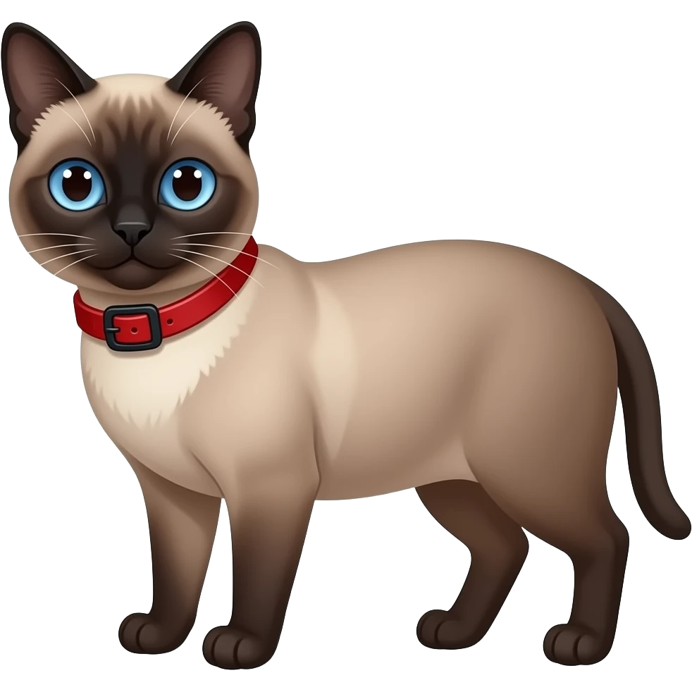 A dark seal-point Siamese Cat with blue eyes and wearing a red collar ...