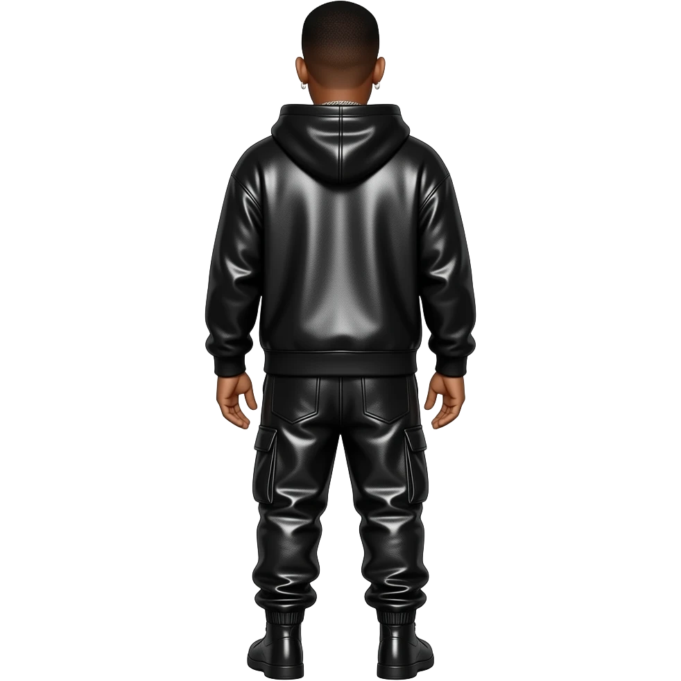 Jay-Z from behind with black metallic sweatshirt, black metallic harem pants, necklace and earrings emoji