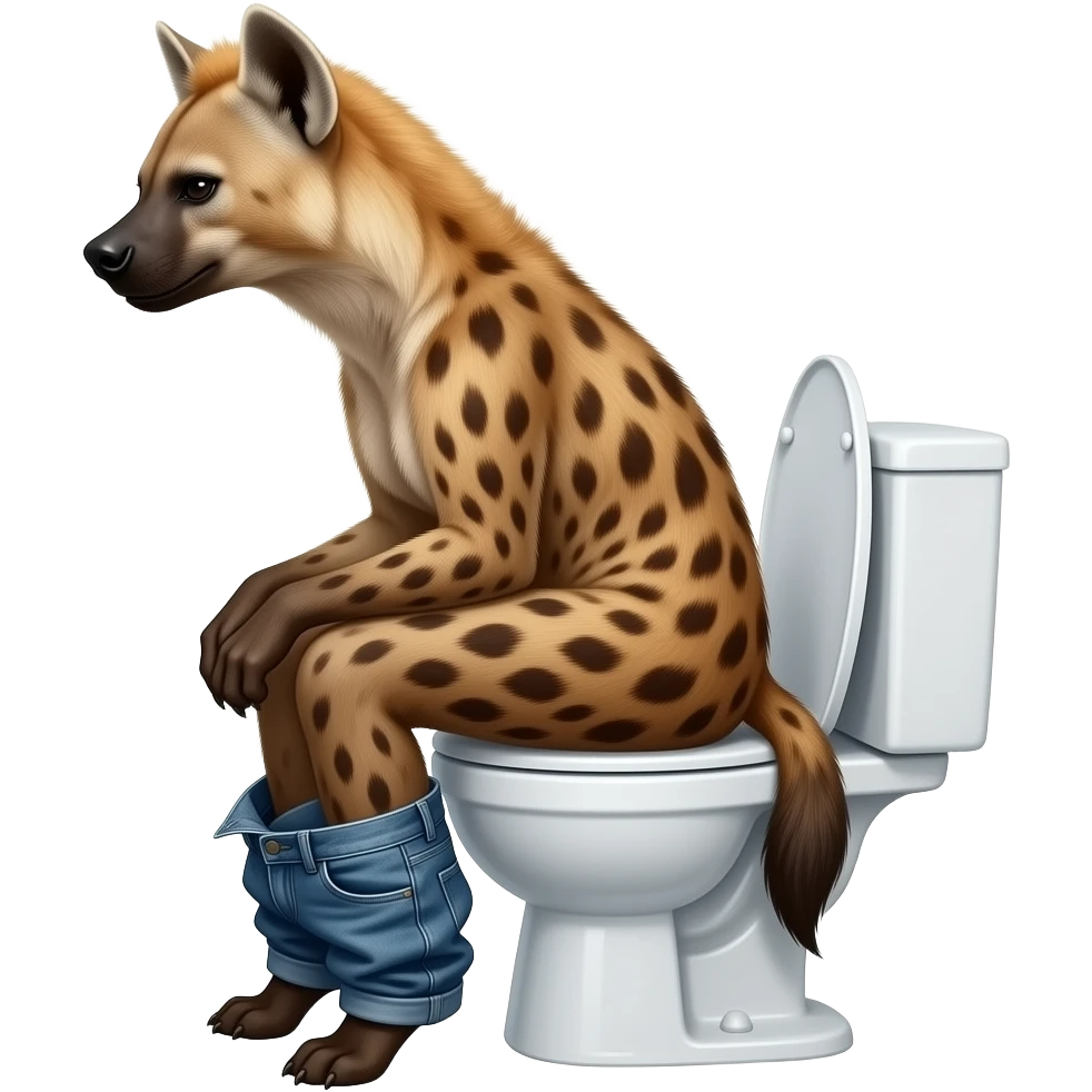 Female hyena furry person woman sit on toilet pants down side view emoji