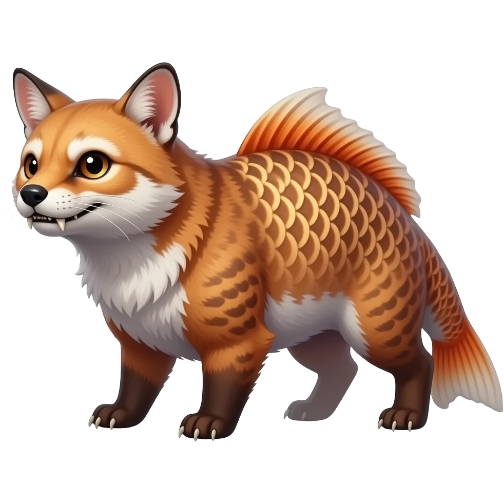 edgy Damask mutant koi-civet-genet-hybrid with sharp long saber teeth emoji