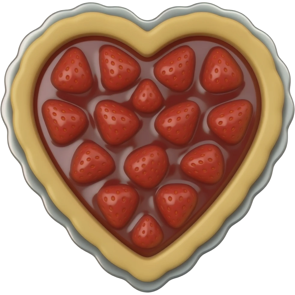 3D chrome luxury heart shaped pastry pie with strawberry jam minimalist style front view. emoji