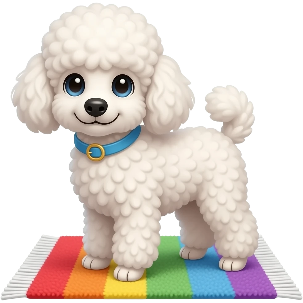 A cute fluffy Poodle standing on a Rainbow Carpet emoji