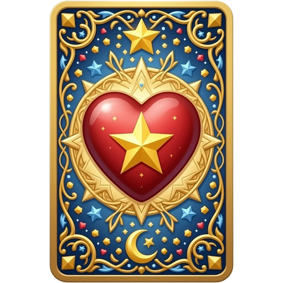 card in tarot style with the heart and the star and the moon, very ornamented and embellished emoji