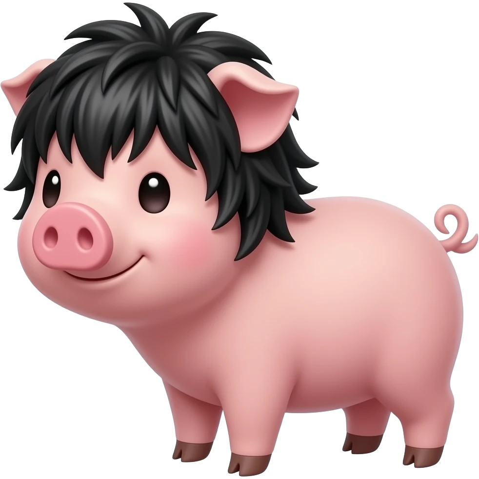 pig emo hair black emoji
