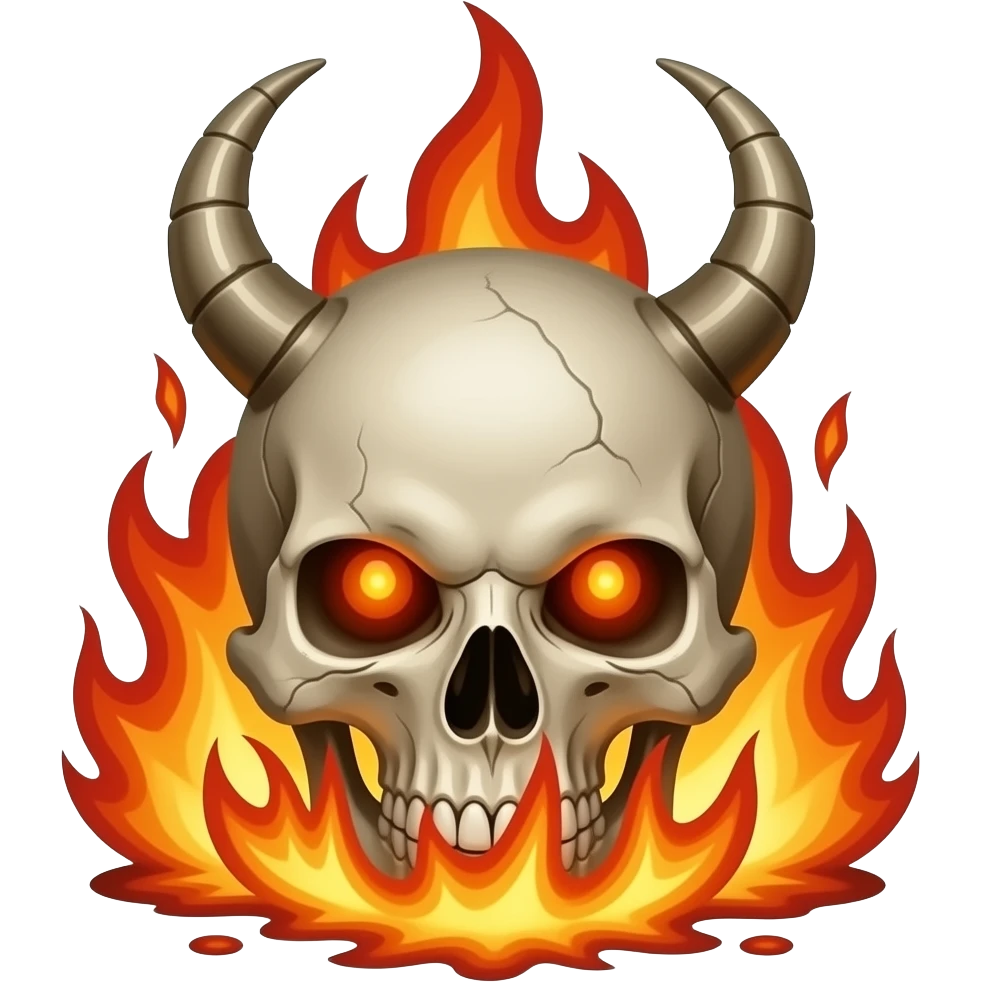 demonic flaming skull emerging from hellfire emoji