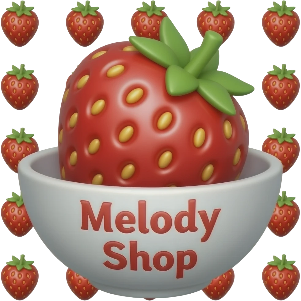 یدونه توت فرنگی قرمز تو خالی تکی که پایینش بنویسه ملودی شاپ 🍓 دور باشه emoji