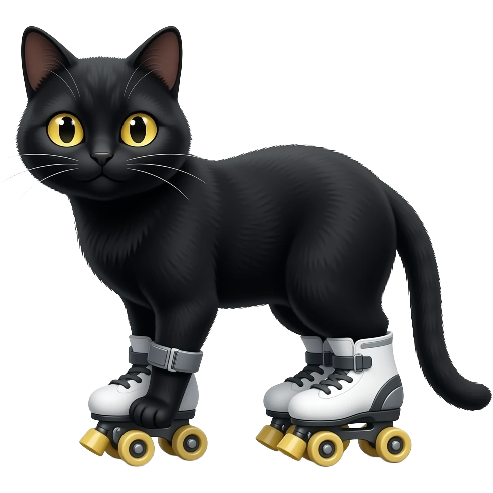 Black cat on roller blades emoji