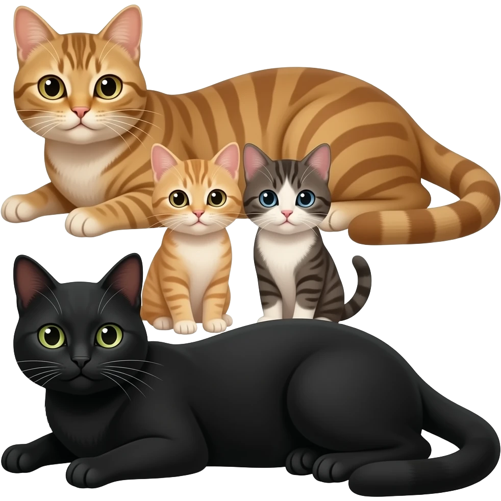 دو گربه یکی رنگ موکا و یکی دیگه سیاه که کنار هم خوابیدن ث دو بچچه دارن emoji