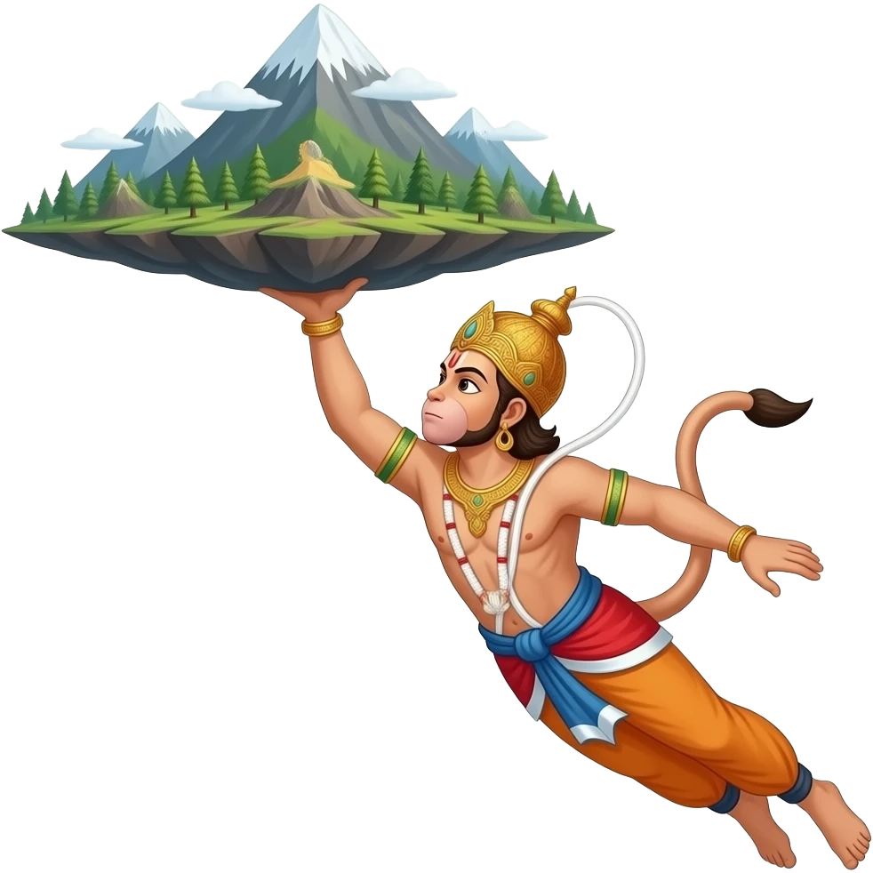 Lord hanuman lifting mountain with one hand and flying side view 180degrees  emoji emoji