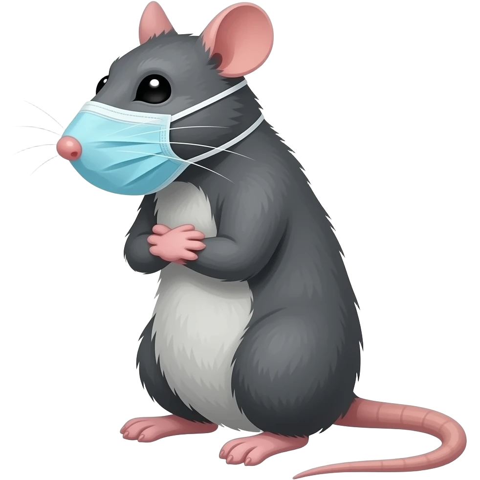 Banksy rat wearing a medical mask with arms cringed looking sideways emoji