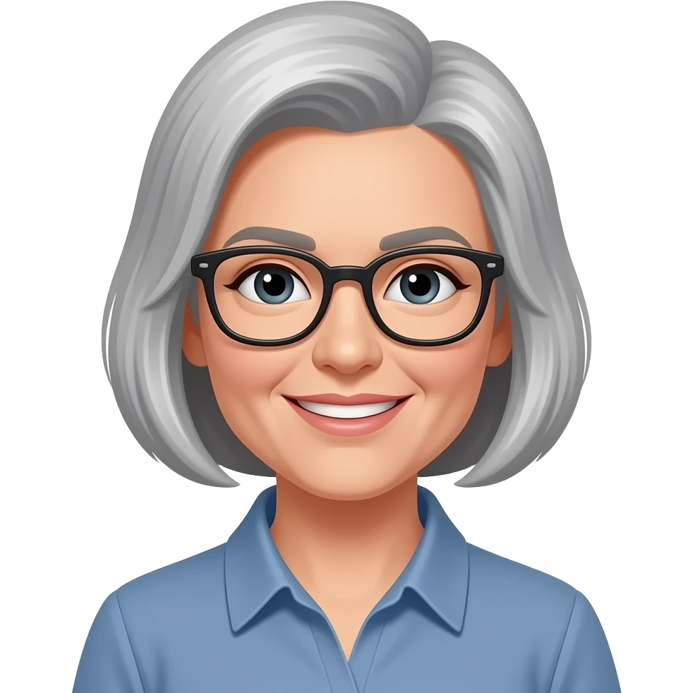Gray hair, white female with glasses emoji