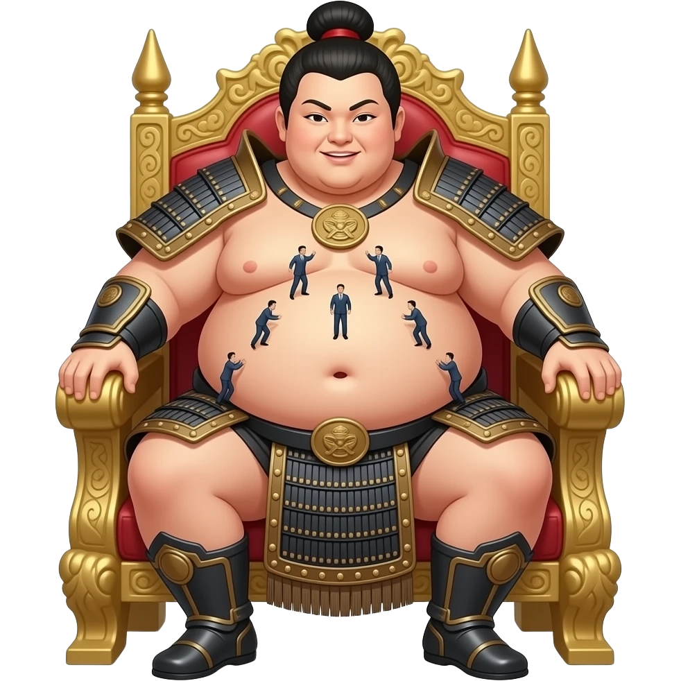 A female sumo warrior rests on a throne bench,with a cutely playful gesture she hangs out her overstuffed obese exposed belly,so the tiny volunteer admirers can use the girl’s vulnerable belly to bounce on,The female giant giggles because her bellybutton is ticklish. emoji