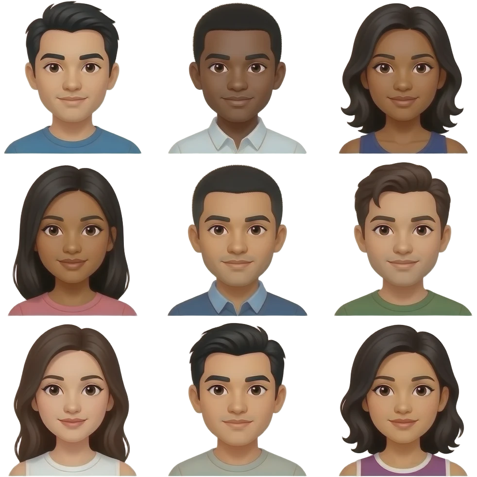 created a few new digital human faces across different demographic groups to add to our existing buckets. i have 5 asian, 5 black, 5 brown, 5 white, and 5 hispanic for male and the same for female. emoji