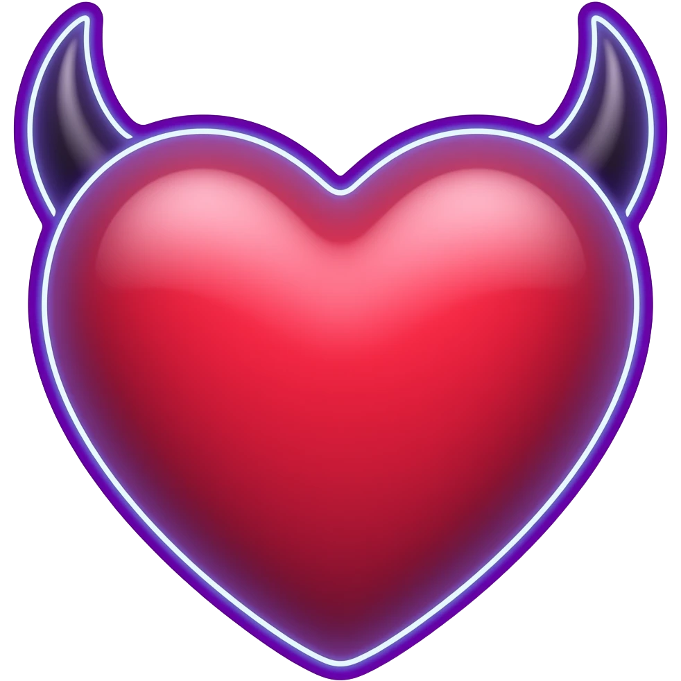 red and purple heart with demon horns with a neon border emoji