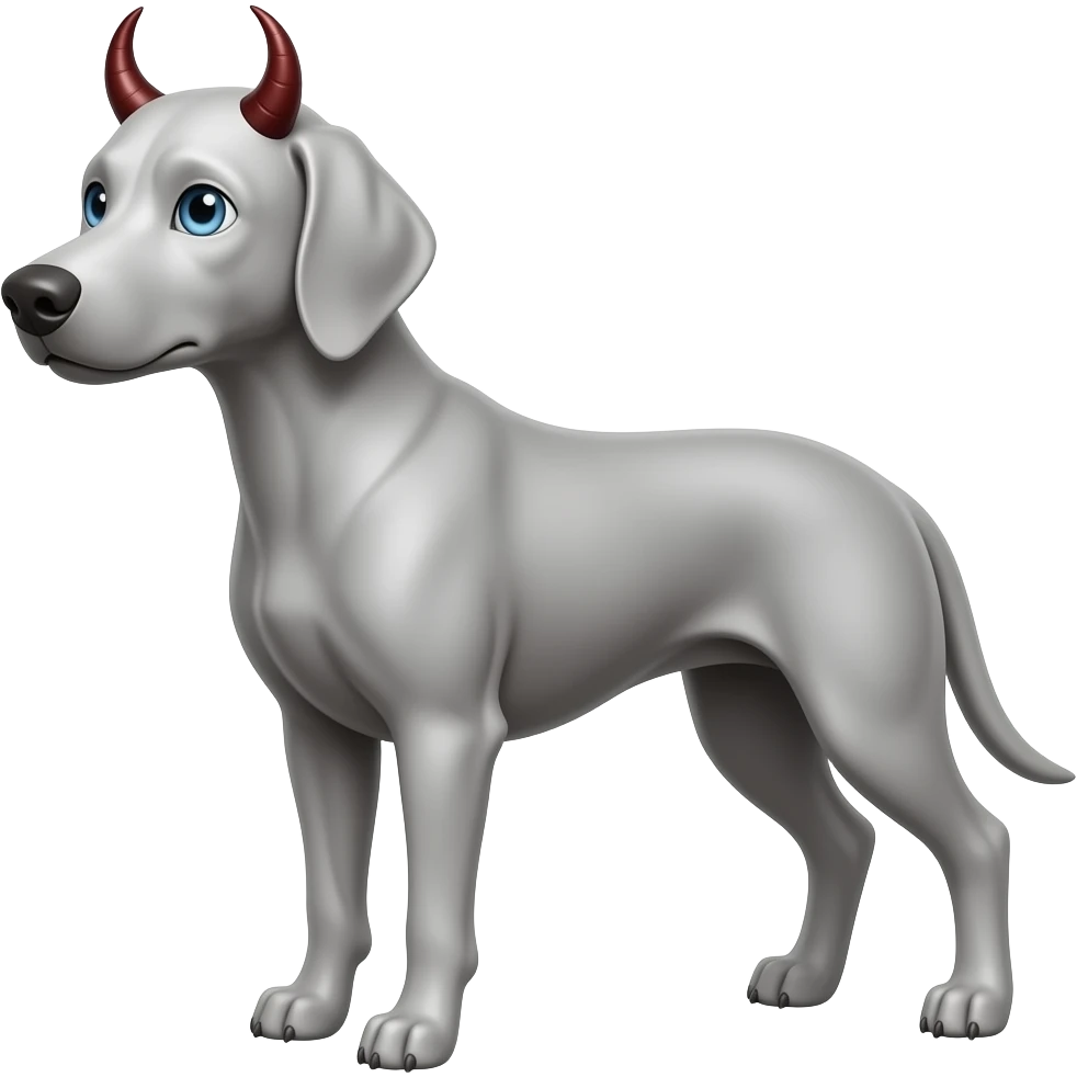 Shiny Silver weimeraner with blue eyes with devil horns emoji