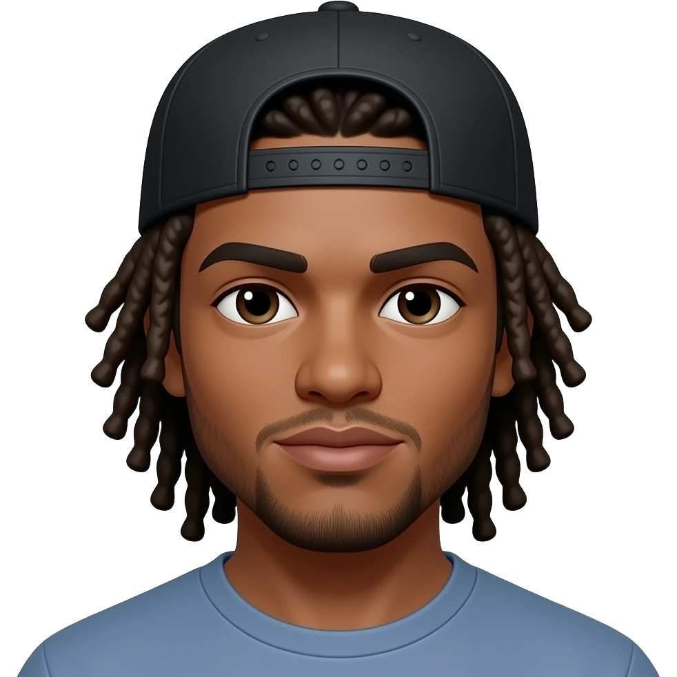 black mixed lighter light skin guy with a black LA dodgers hat black worn backwards with shoulder length long dreads emoji