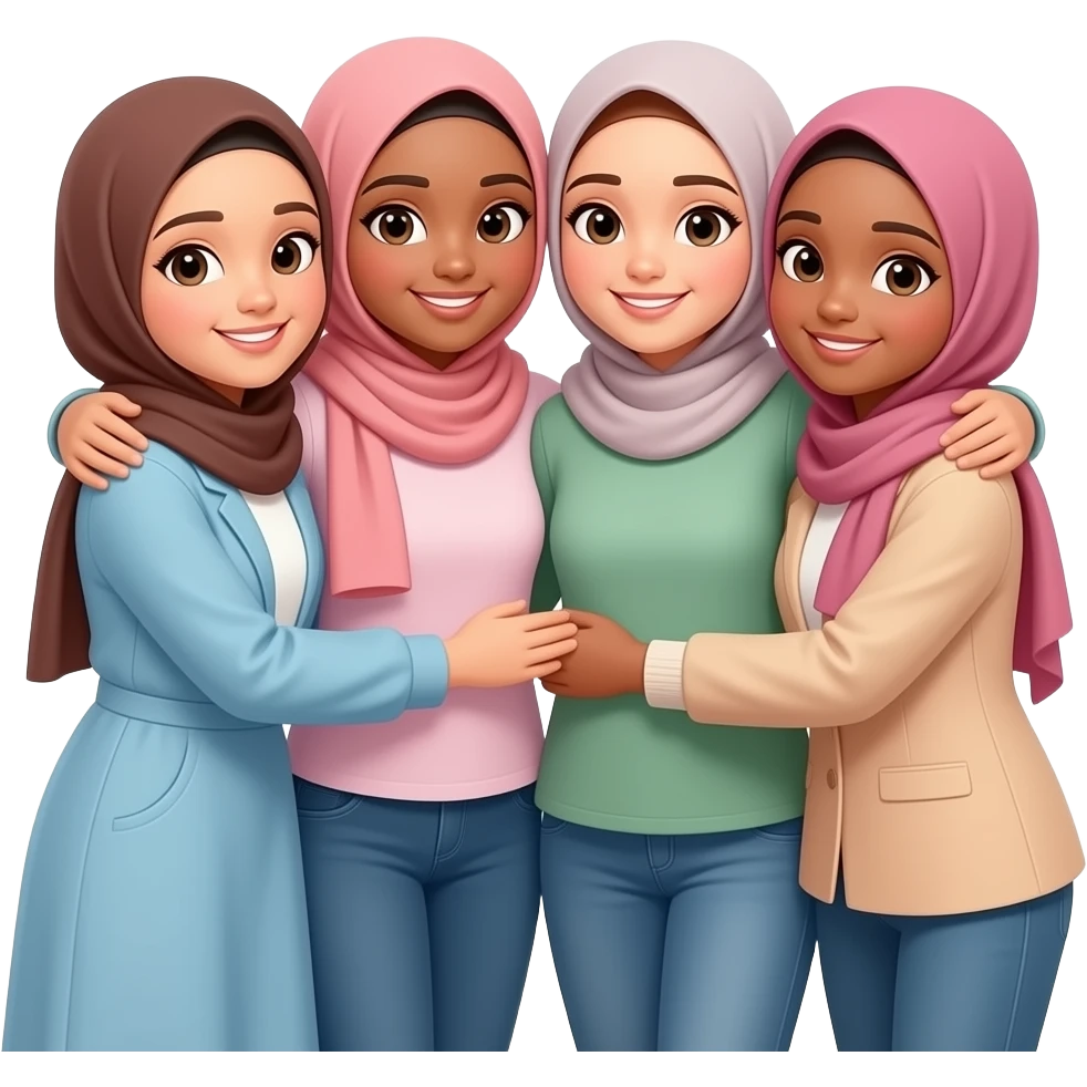 4 hijab girl besties hug emoji