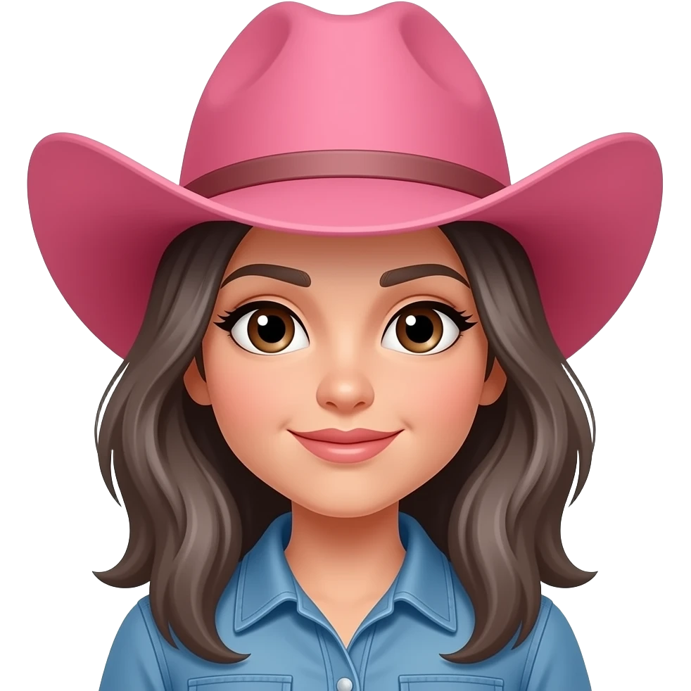Cowgirl with pink hat dark tan grey hair brown eyes emoji