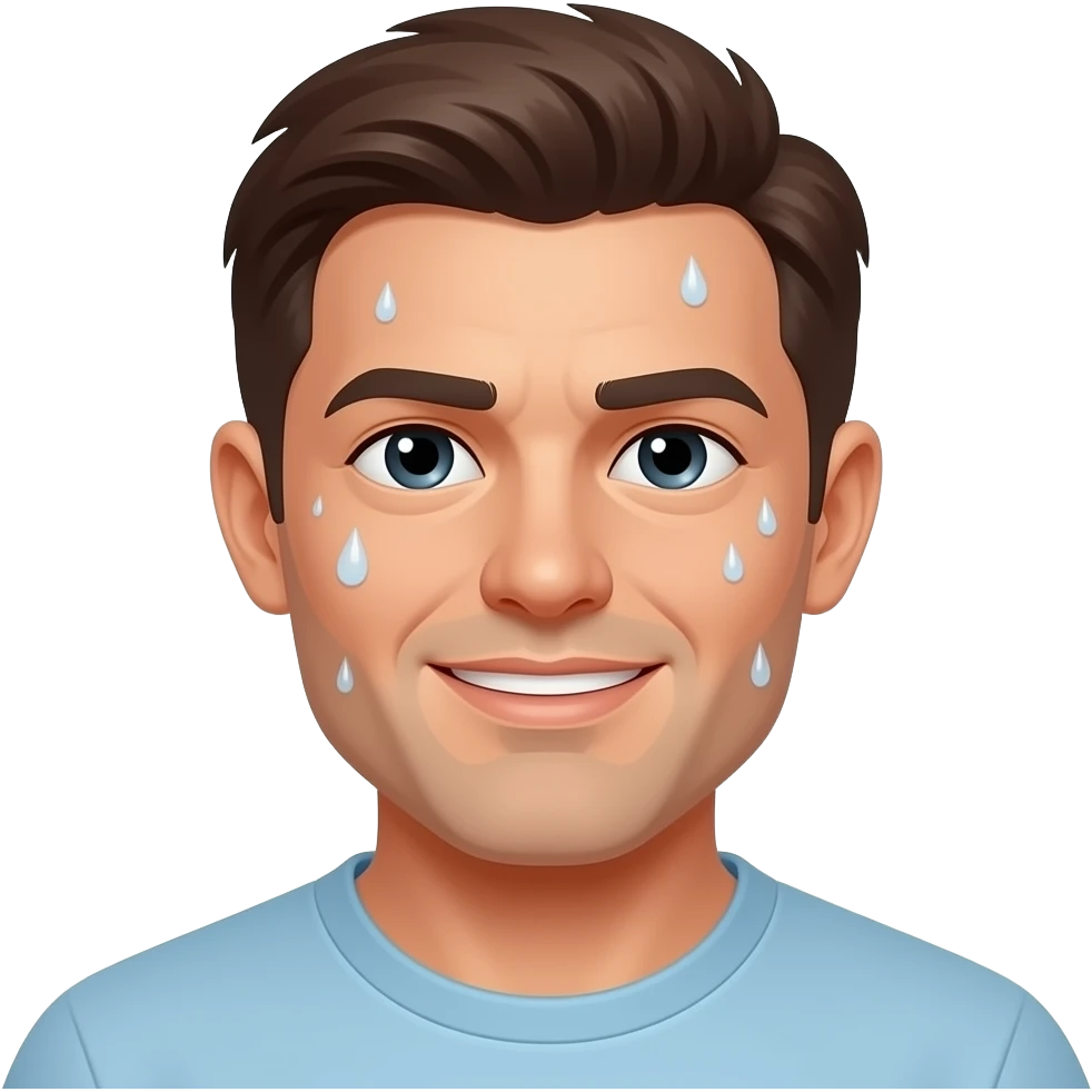 남성의 얼굴이 햇빛이 있을때랑 없을때 2장을 만들고 싶어 땀흘리는 모습을 추가해줘 emoji