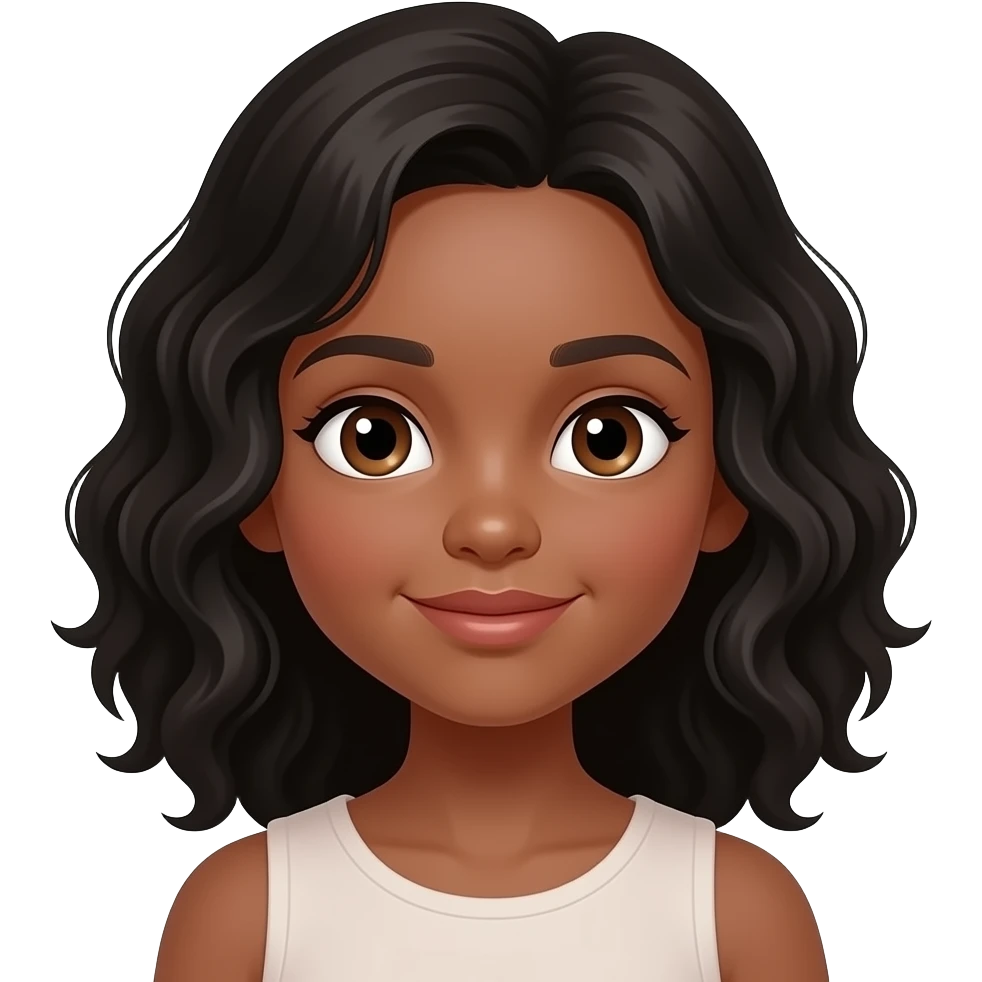 Niña pequeña piel marron carita pelo negro ondulado y ojos marrones emoji