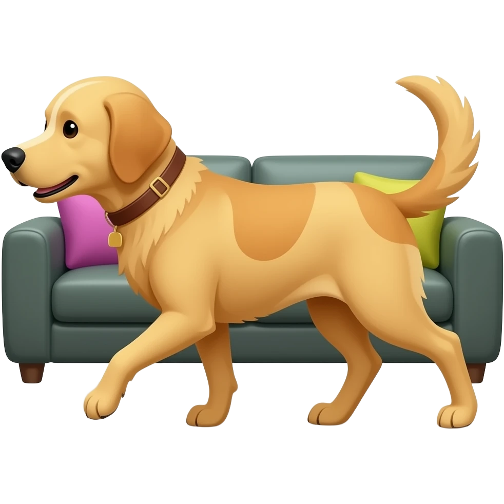 The Golden dog walks into the livingroom. emoji
