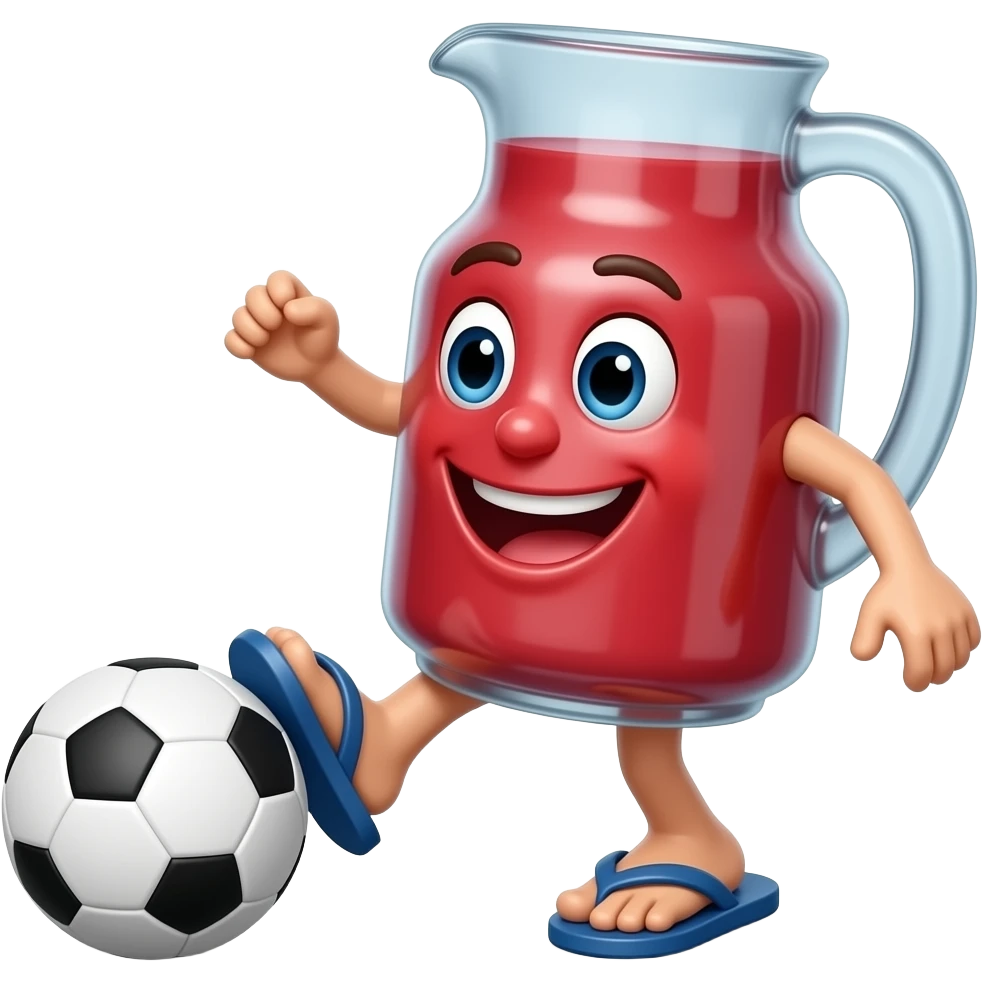 Kool-aid face jug in flip flops kicking a soccer ball emoji | AI Emoji ...