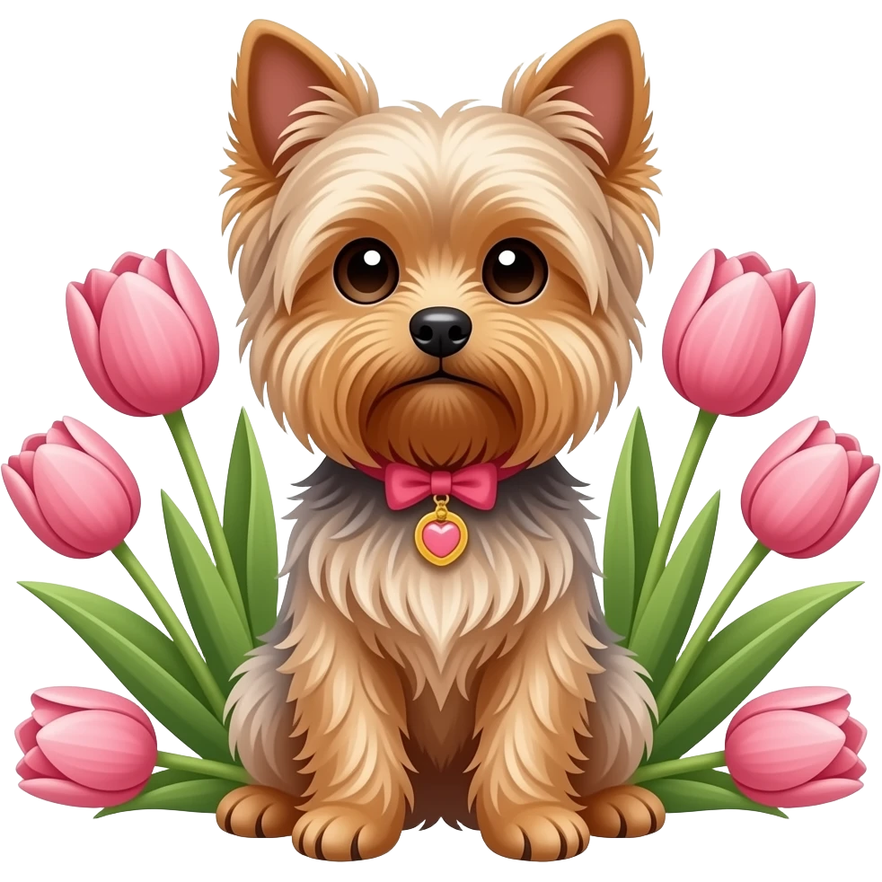 Yorkie dog sitting with tulips emoji | AI Emoji Generator