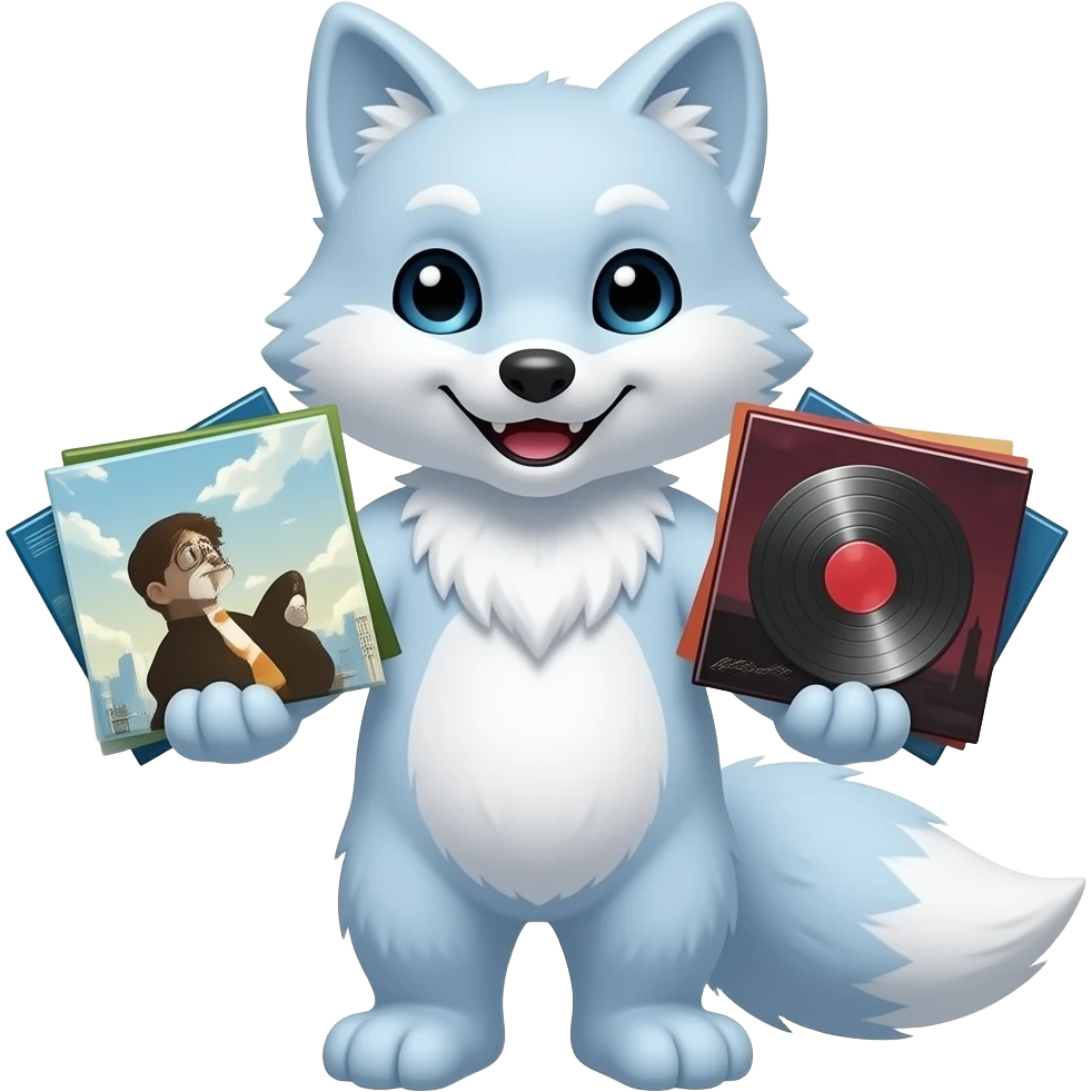 snow fox with rock music albums in his hands emoji