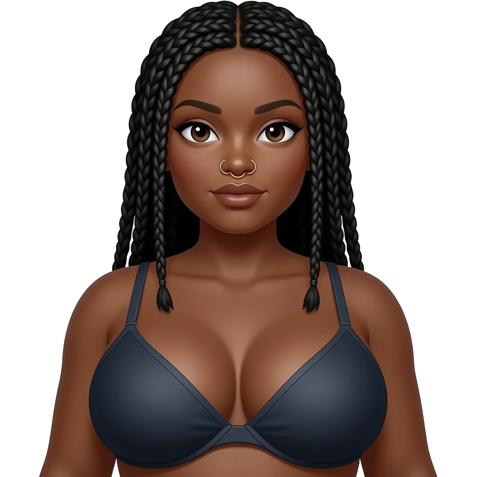 Can you make the boobs/breast much bigger like big big  on a black girl with double nose rings like triple d plus size boobs I want the boobs bigger than the head at this point breast need to be really big and she needs braids and larger boobs only boobs and and small portion of head should show emoji