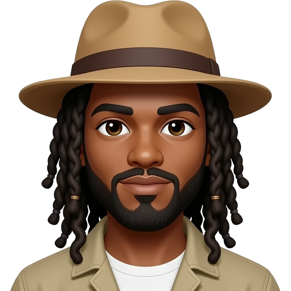 black man with freeform dreads and a hat emoji