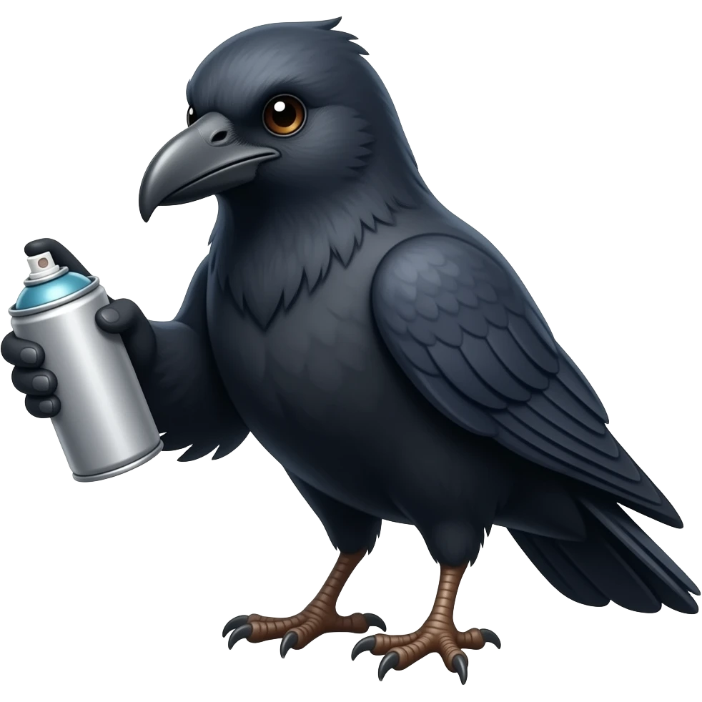crow holding spray paint emoji