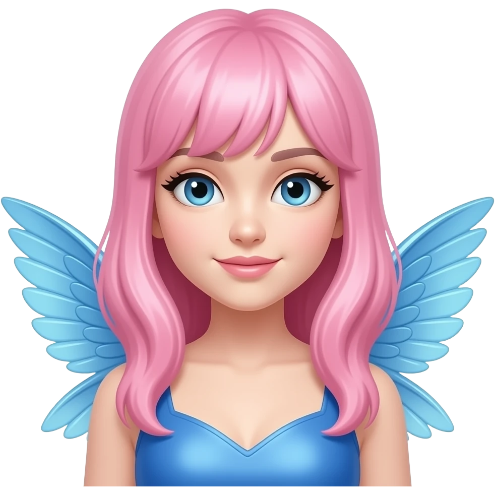 لباسش آبي باشه بال هاي درخشان آبي  موهاش صورتي پاستيلي باشه emoji