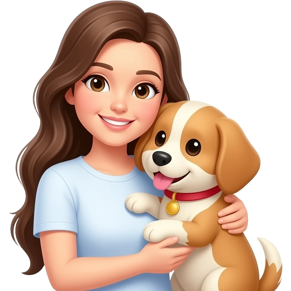 mujer y su mascota abrazadas emoji