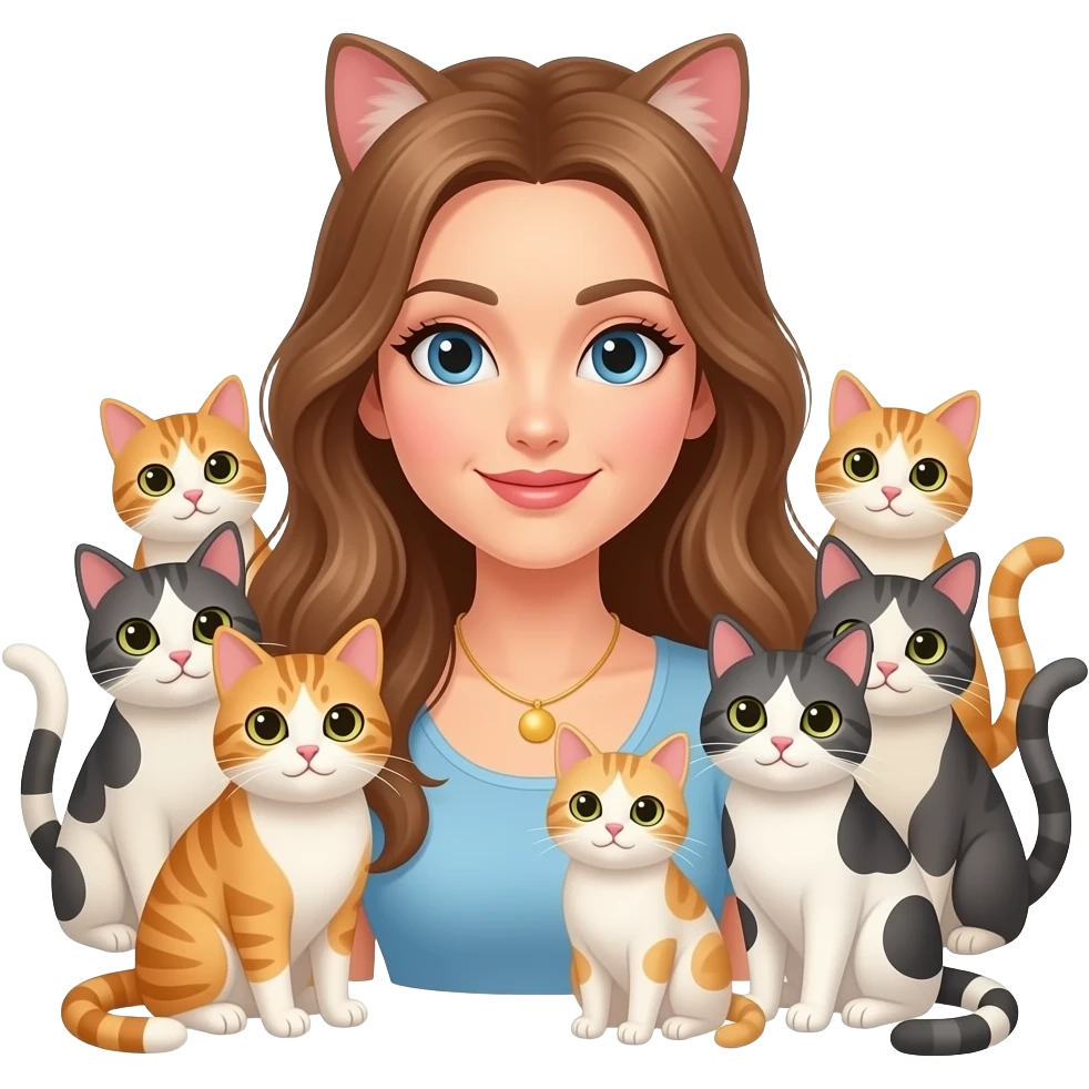 en gæren dame med masse søte katter emoji