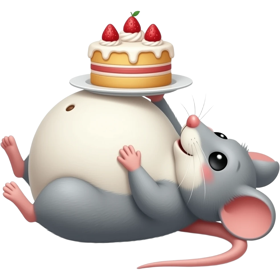 A cute little mouse,gets a giant overstuffed belly,she has eaten entire cake,now she is too full to move and remains stuck on her back,then she finds her well fed Bellybutton and gives it a deep tickle. emoji