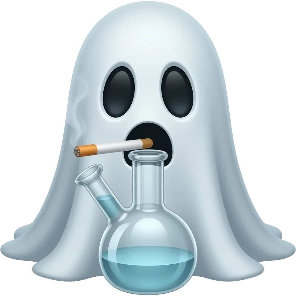 Ghost smoking a clear glass bong emoji