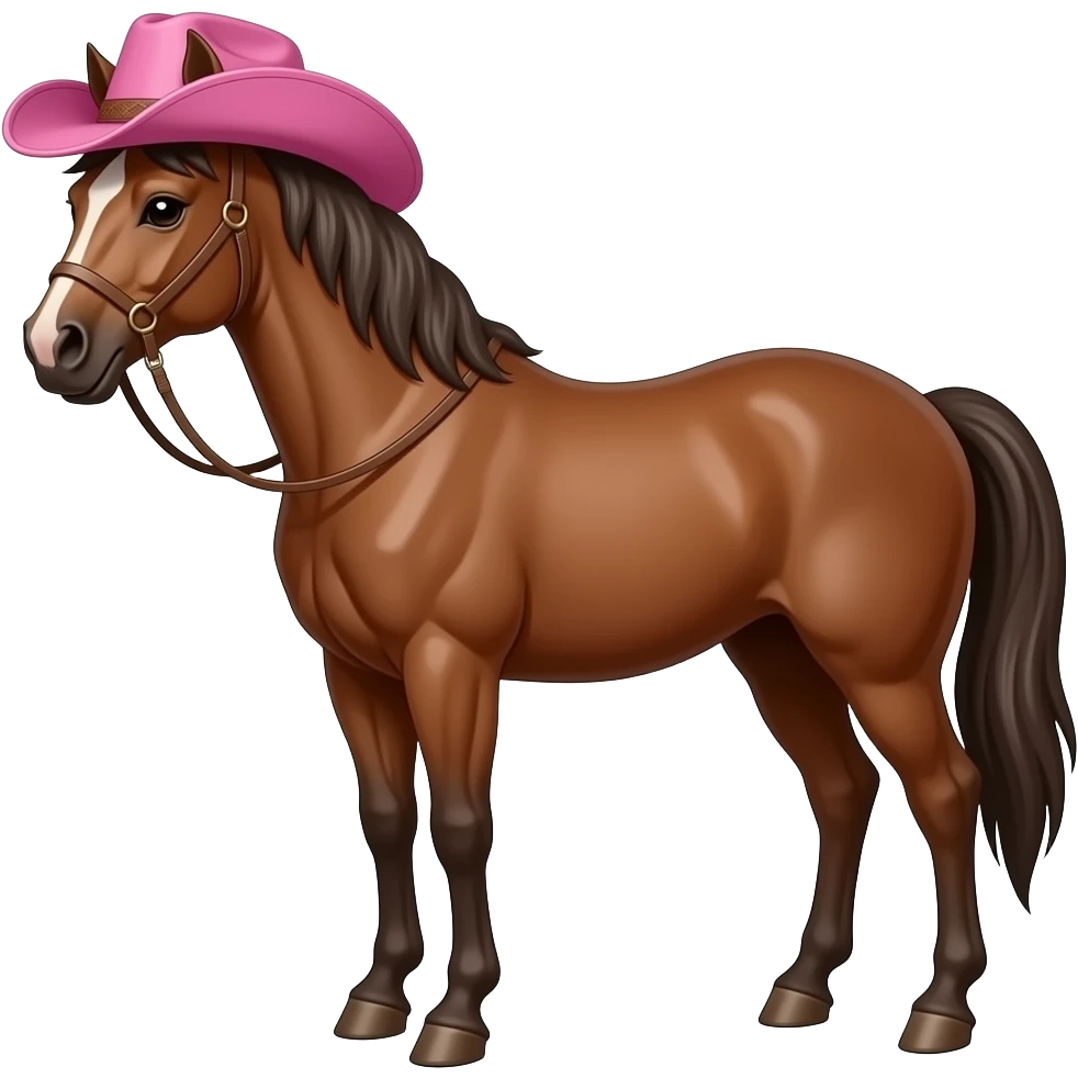cavalo marrom brilhante com um chapéu de caubói rosa emoji