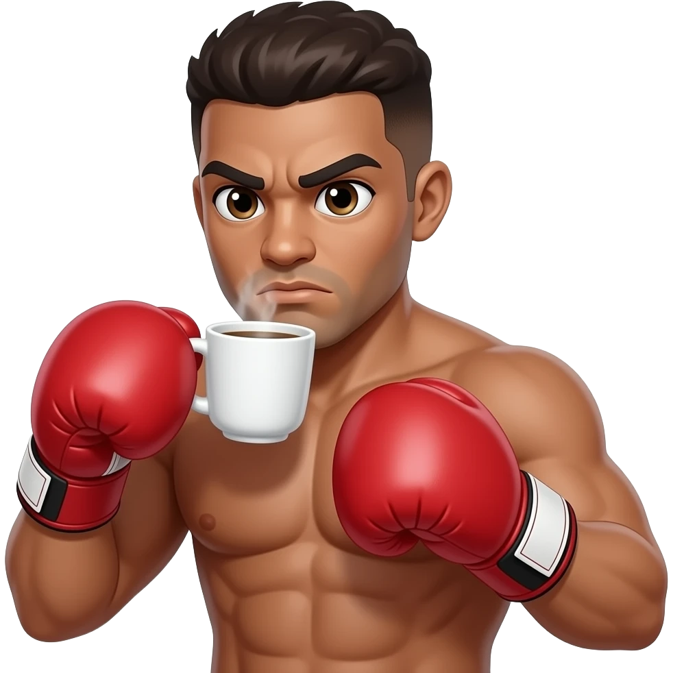 Male boxer wearing boxing gloves while sipping a cup of coffee emoji