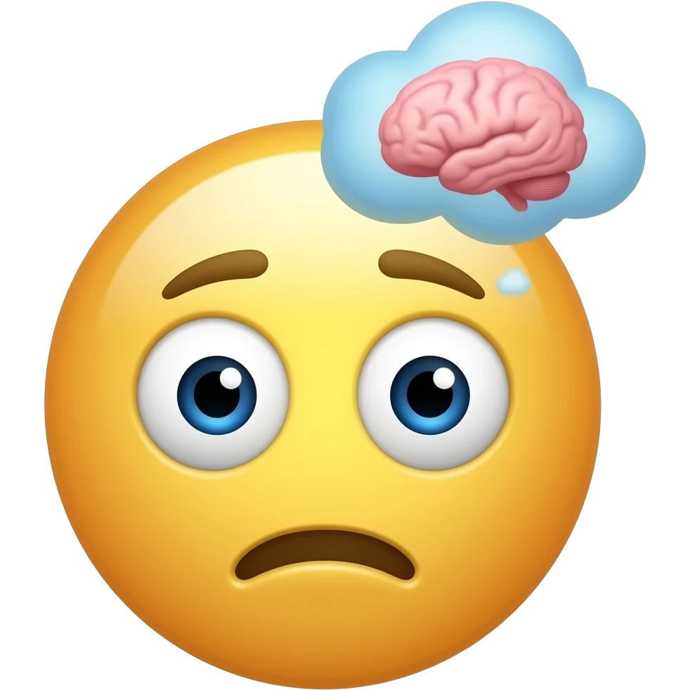 “3D emoji face, mind-blown expression with spiral pupils, tiny floating ...