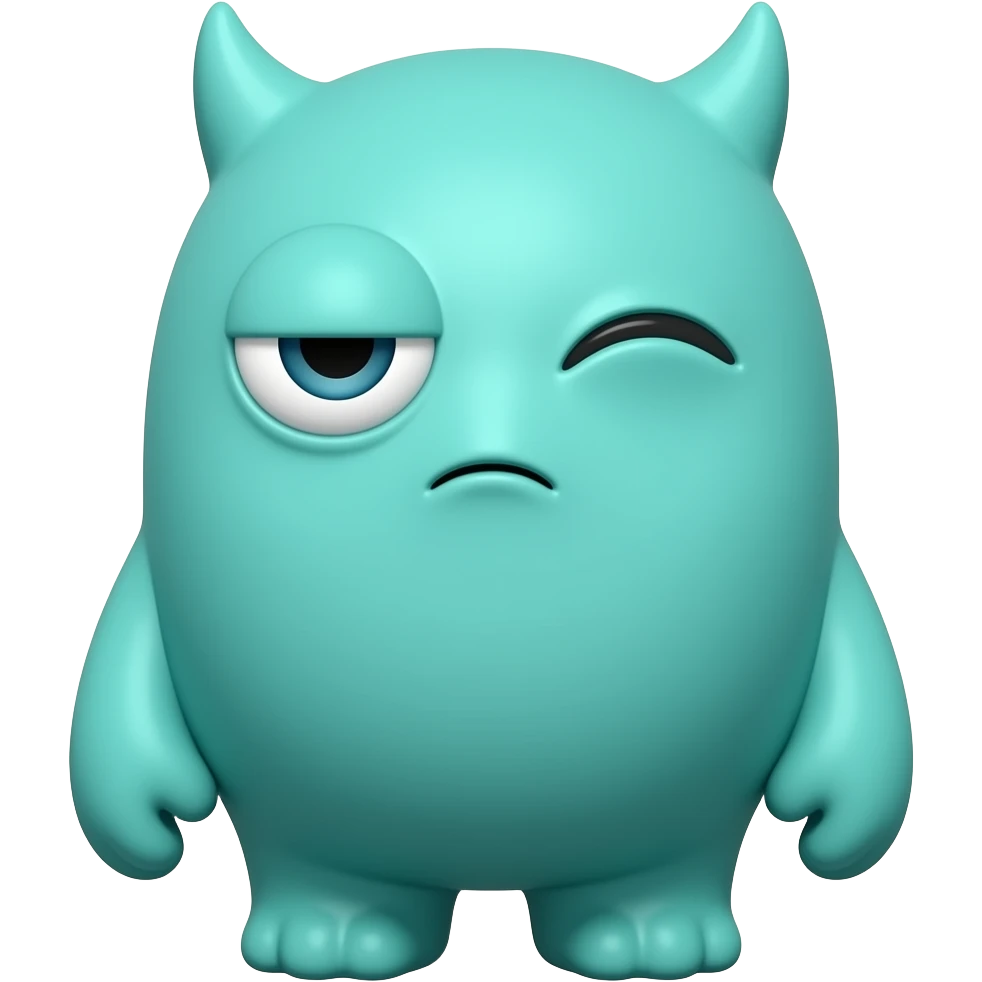 SUS — Tiny teal creature squinting suspiciously emoji