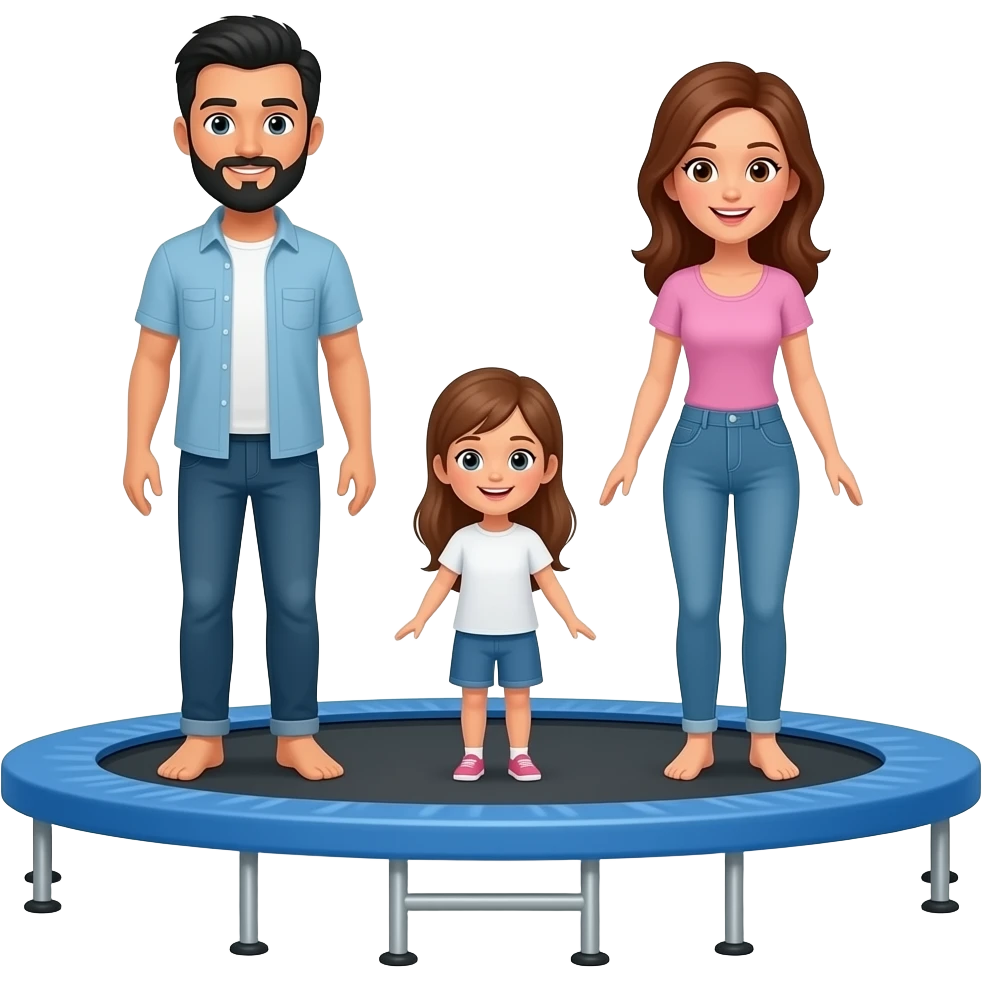 a man with black hair and a black beard with a woman with long brown hair and a little girl with long light brown hair on a trampoline emoji