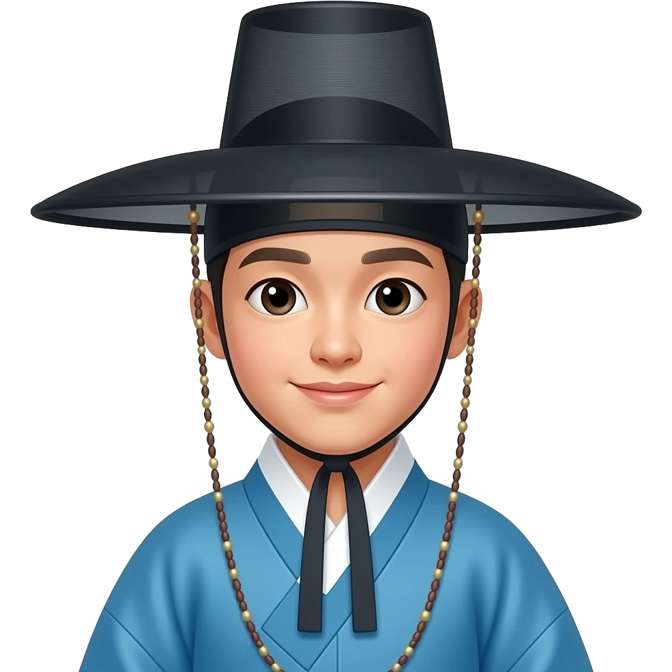 한국의 젊은 한국갓을 쓰고 하늘색 한복을 입은 선비 emoji