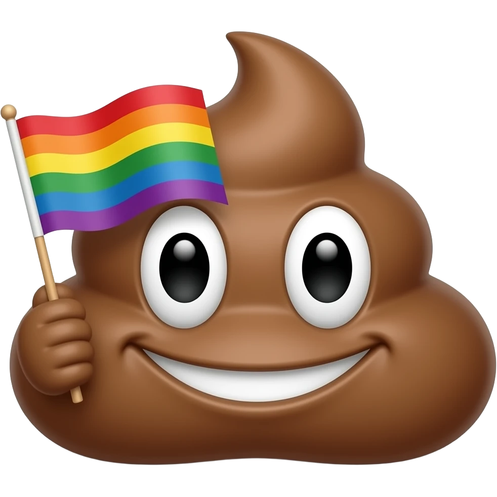 Elinde gökkuşağı bayrağı tutan kaka emoji