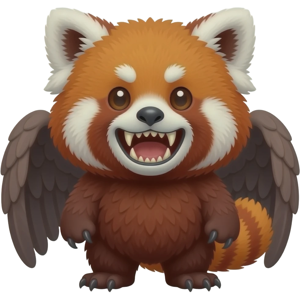 Cute mutant eagle-gryphon-tanuki-red-panda-hybrid with sharp long saber teeth emoji