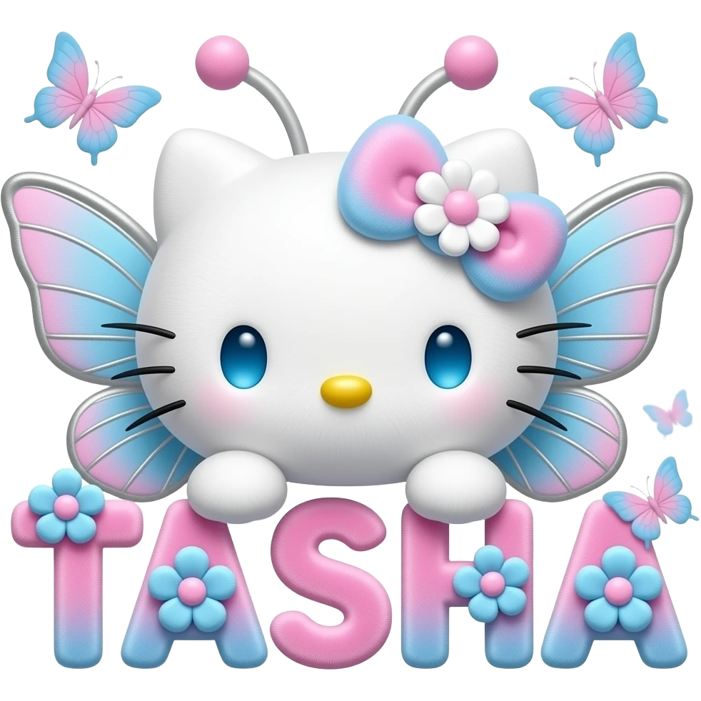 White velvety fur 3D hello kitty head, blue eyes, pink white blue ombre ...